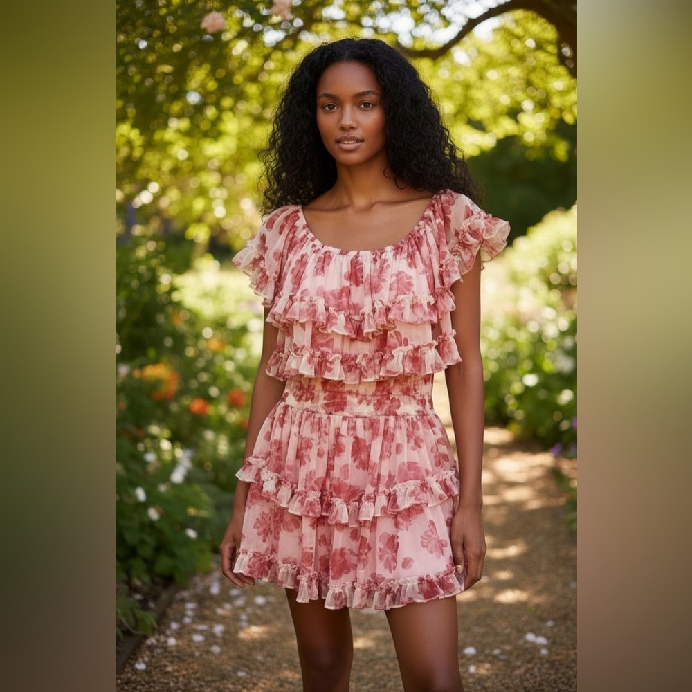 MISA Los Angeles Red and Pink Floral Top